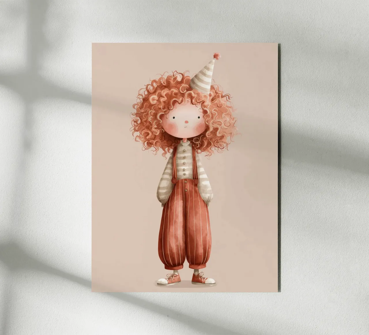 Poster per la cameretta dei bambini piccolo clown rosso in acquerello alluminio dibond da Kid’s Dream