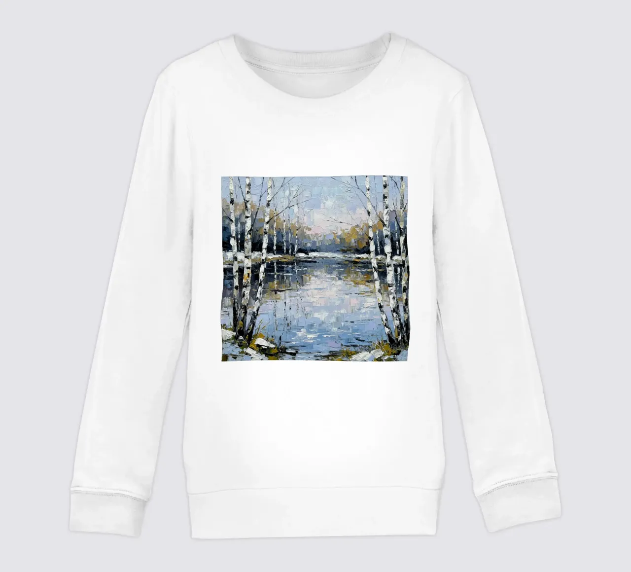 L'abbraccio dell'inverno: Un sereno bosco di betulle riflesso felpa bambino da Artistic-shop