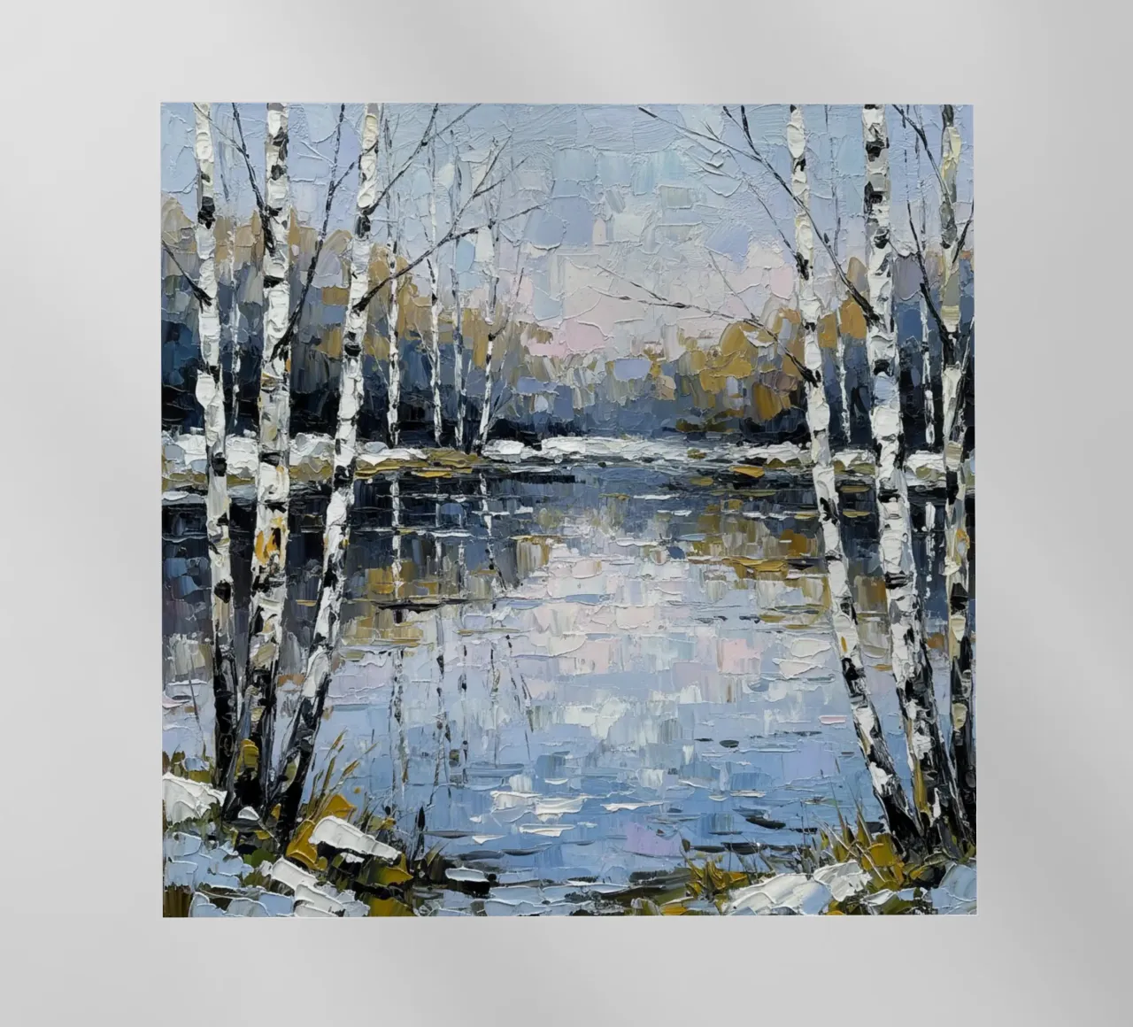 L'abbraccio dell'inverno: Un sereno bosco di betulle riflesso pellicola backlit da Artistic-shop
