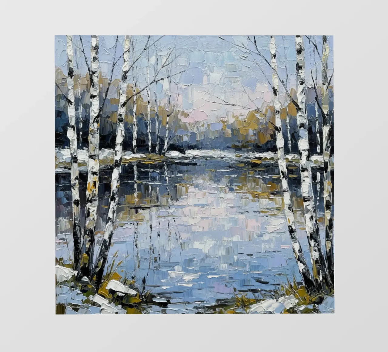 L'abbraccio dell'inverno: Un sereno bosco di betulle riflesso pellicola backlit da Artistic-shop