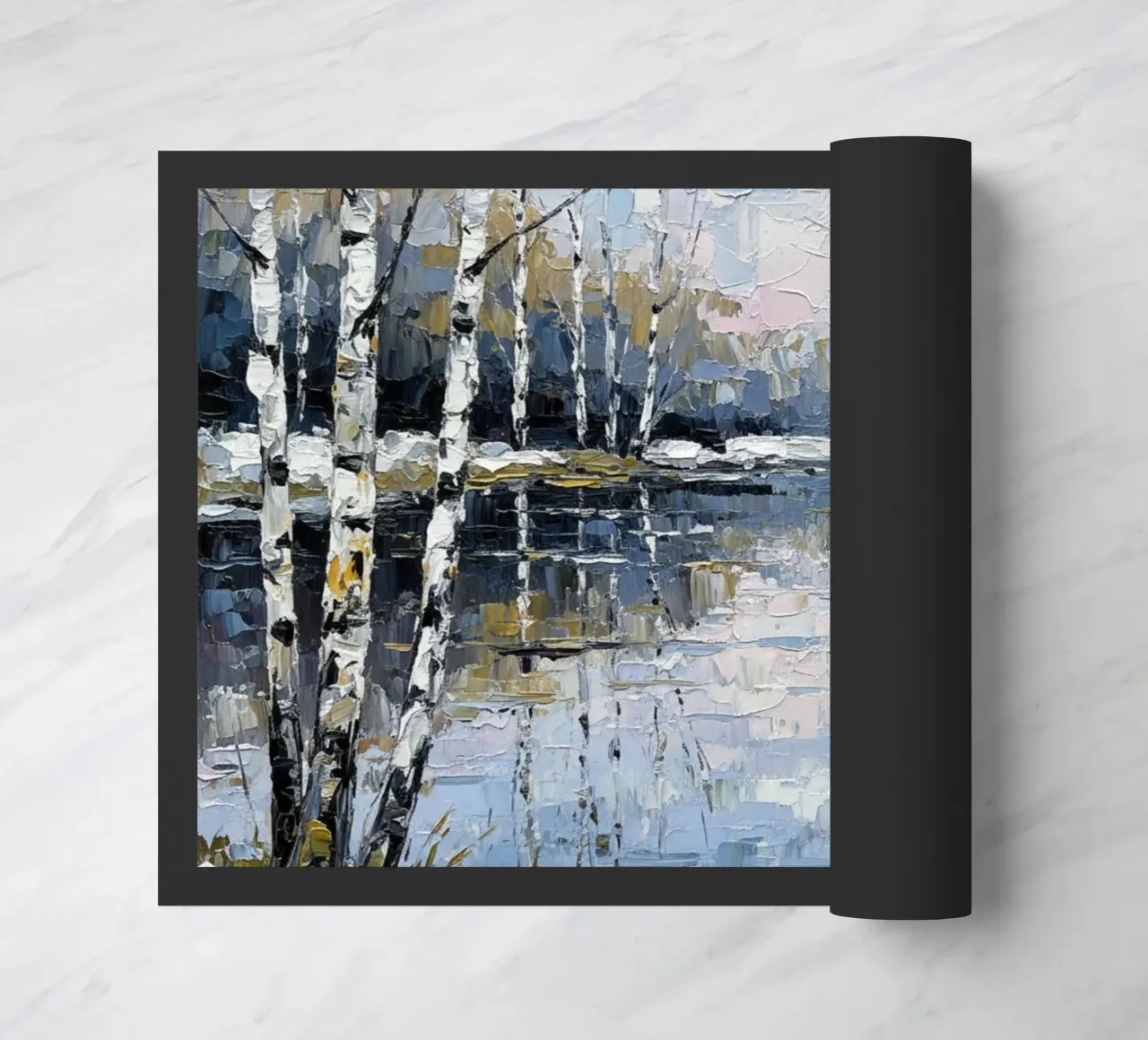 L'abbraccio dell'inverno: Un sereno bosco di betulle riflesso zerbino da Artistic-shop