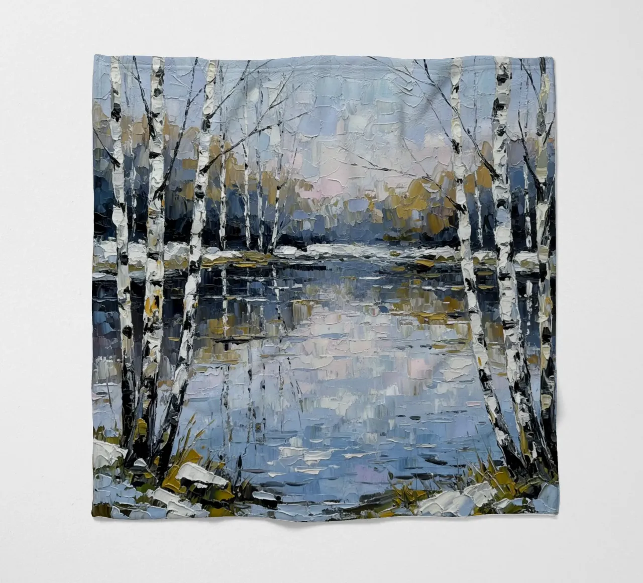 L'abbraccio dell'inverno: Un sereno bosco di betulle riflesso coperta in pile da Artistic-shop
