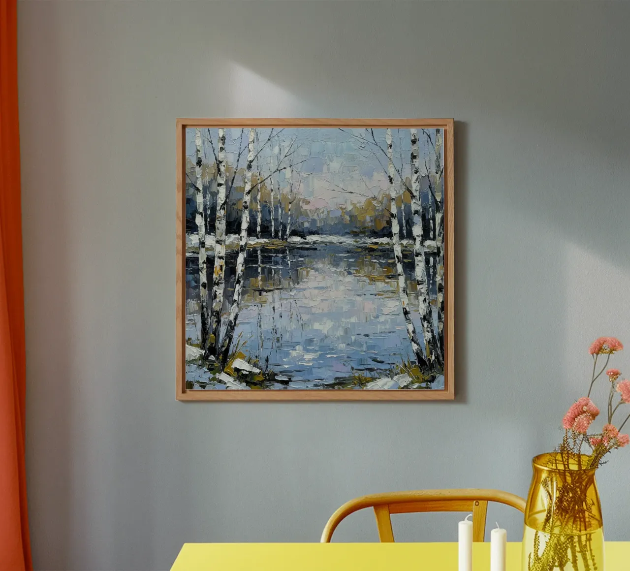 L'abbraccio dell'inverno: Un sereno bosco di betulle riflesso alluminio dibond da Artistic-shop