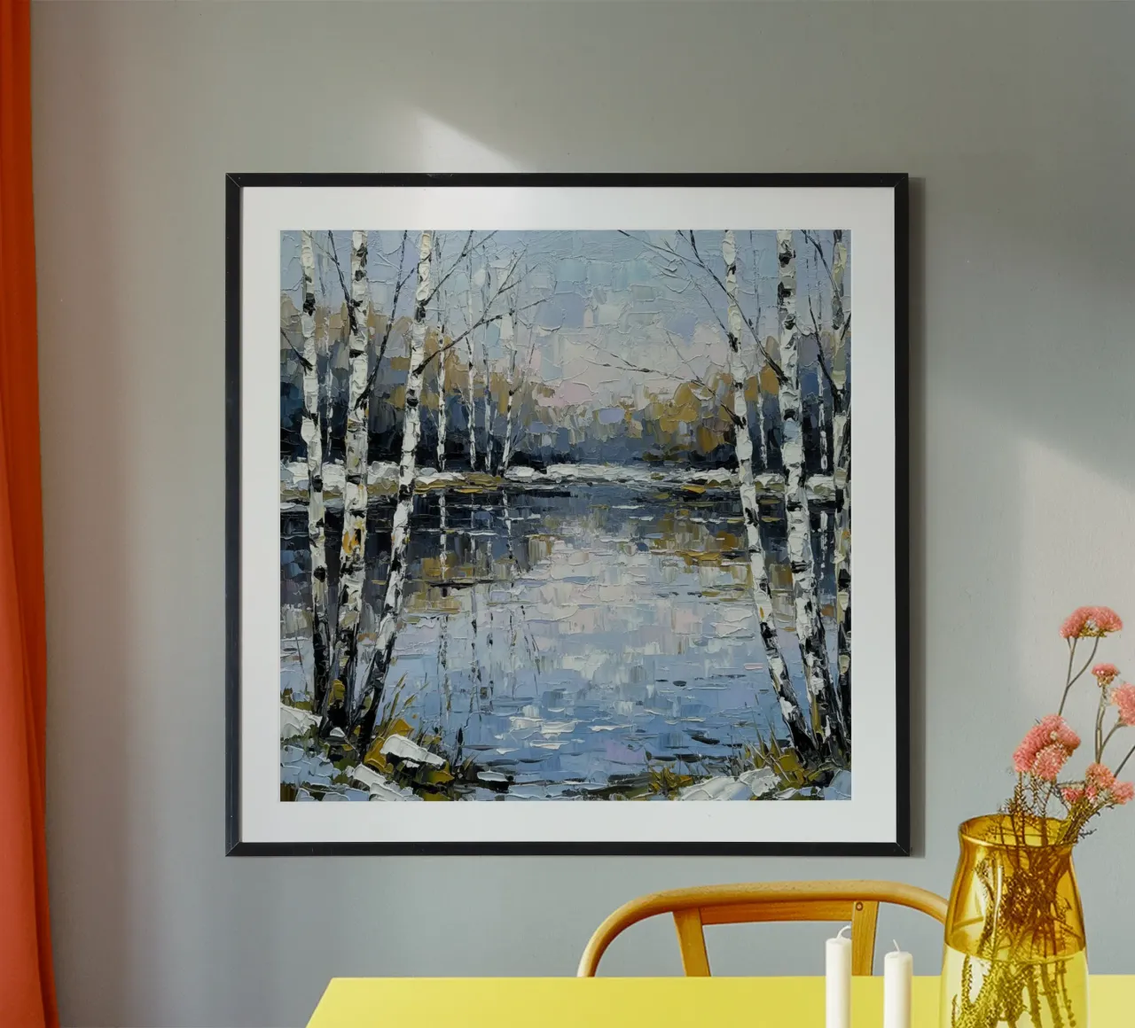 L'abbraccio dell'inverno: Un sereno bosco di betulle riflesso carta hahnemühle da Artistic-shop
