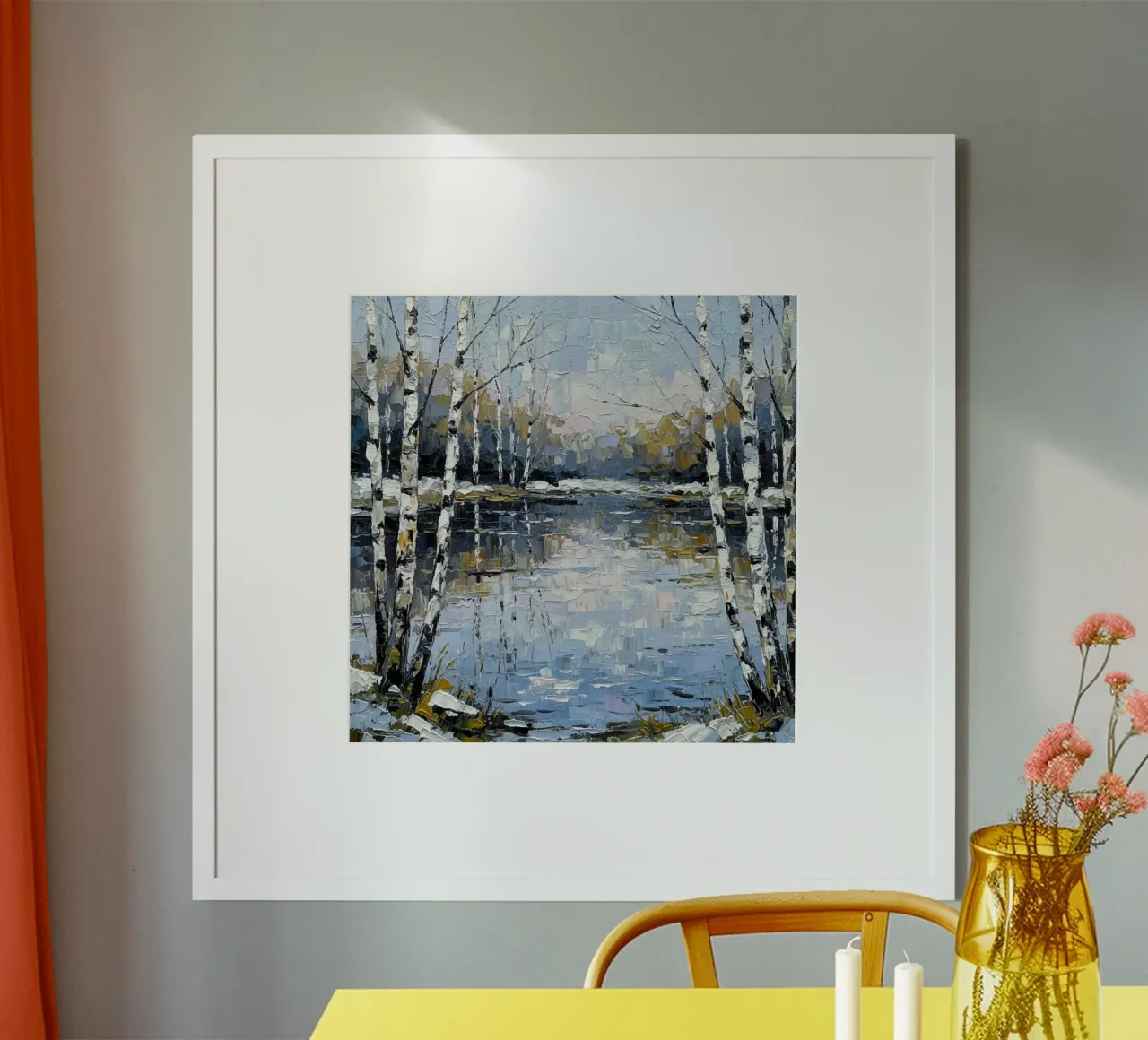 L'abbraccio dell'inverno: Un sereno bosco di betulle riflesso carta hahnemühle da Artistic-shop