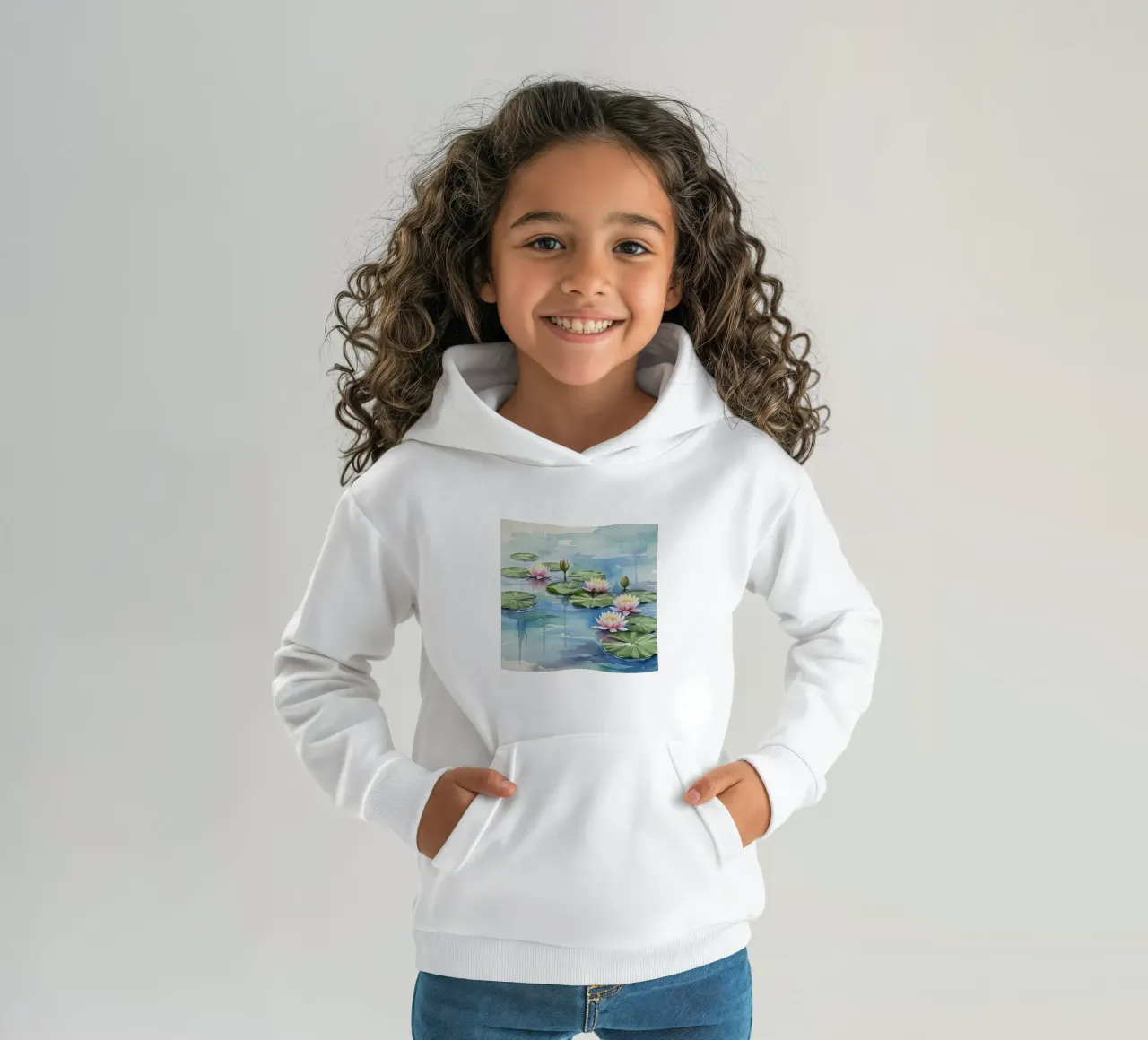 Ninfee serene: Uno stagno tranquillo ad acquerello felpa bambino con cappuccio da Artistic-shop