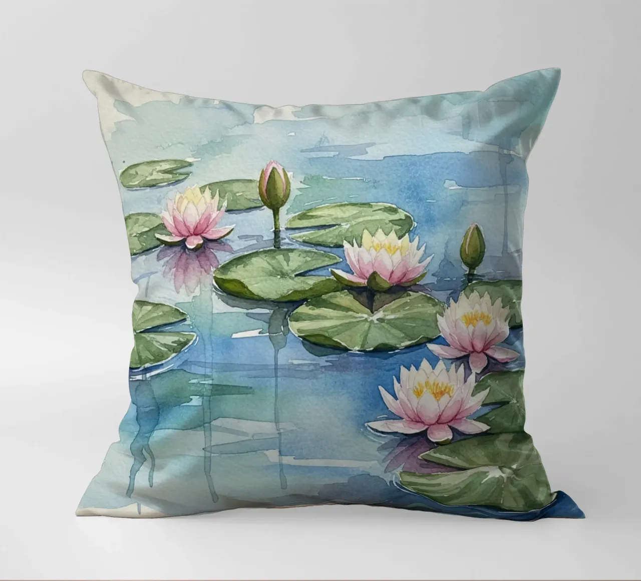 Ninfee serene: Uno stagno tranquillo ad acquerello cuscino da Artistic-shop