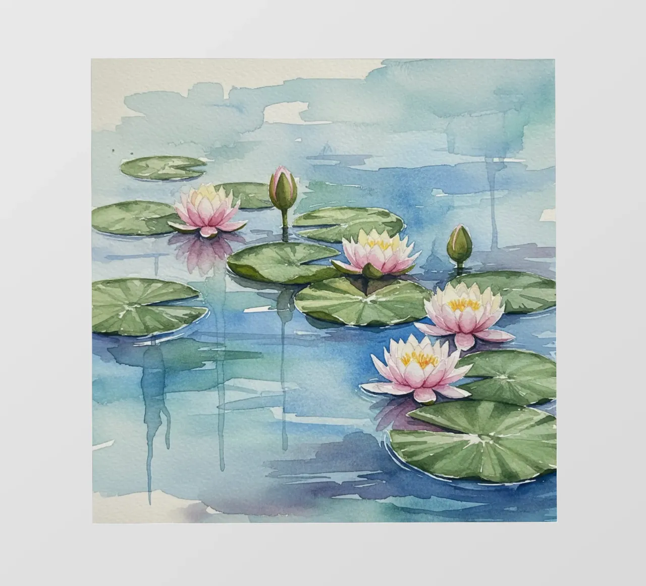 Ninfee serene: Uno stagno tranquillo ad acquerello telo in pvc da Artistic-shop