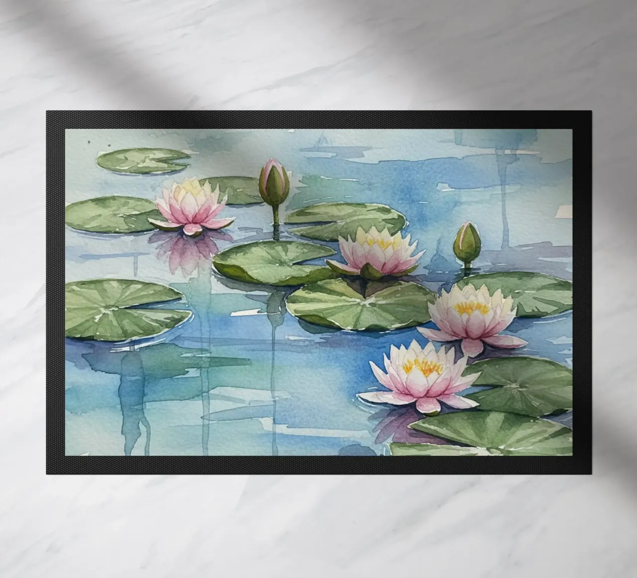 Ninfee serene: Uno stagno tranquillo ad acquerello zerbino da Artistic-shop