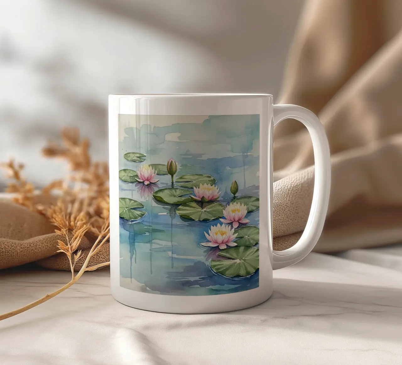 Ninfee serene: Uno stagno tranquillo ad acquerello tazza in ceramica da Artistic-shop