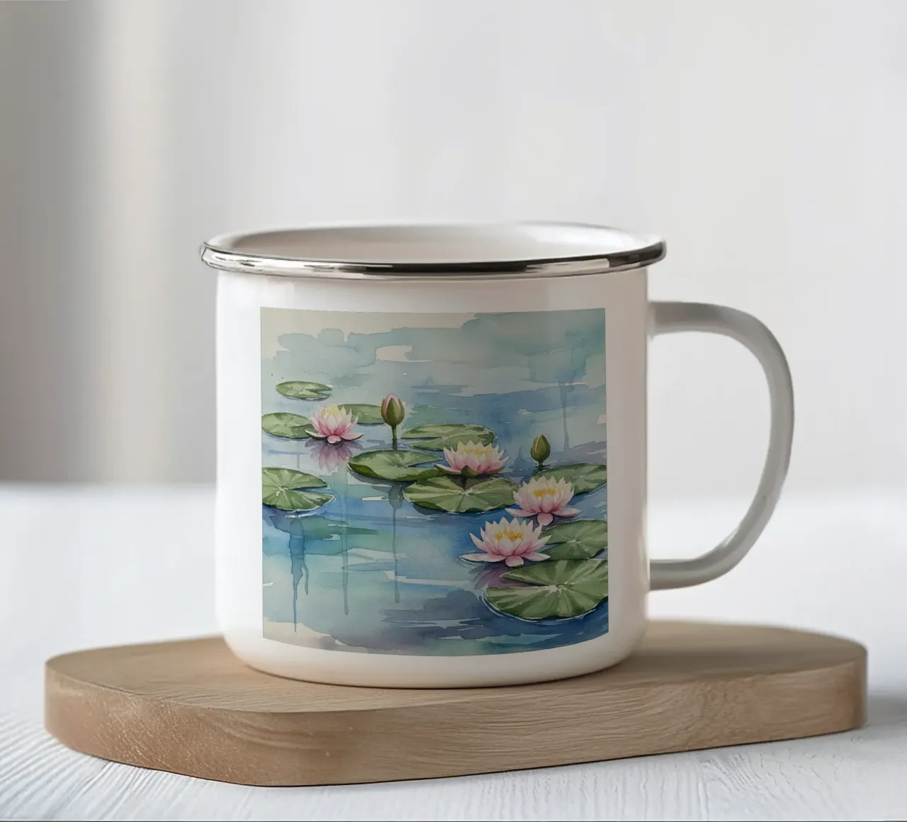 Ninfee serene: Uno stagno tranquillo ad acquerello tazza in smalto da Artistic-shop