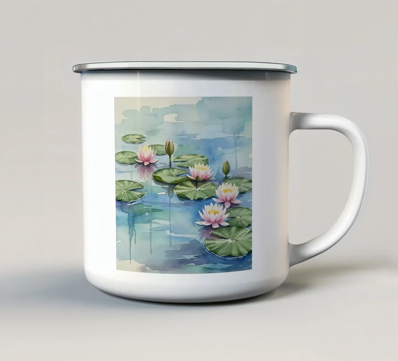 Ninfee serene: Uno stagno tranquillo ad acquerello tazza in smalto da Artistic-shop