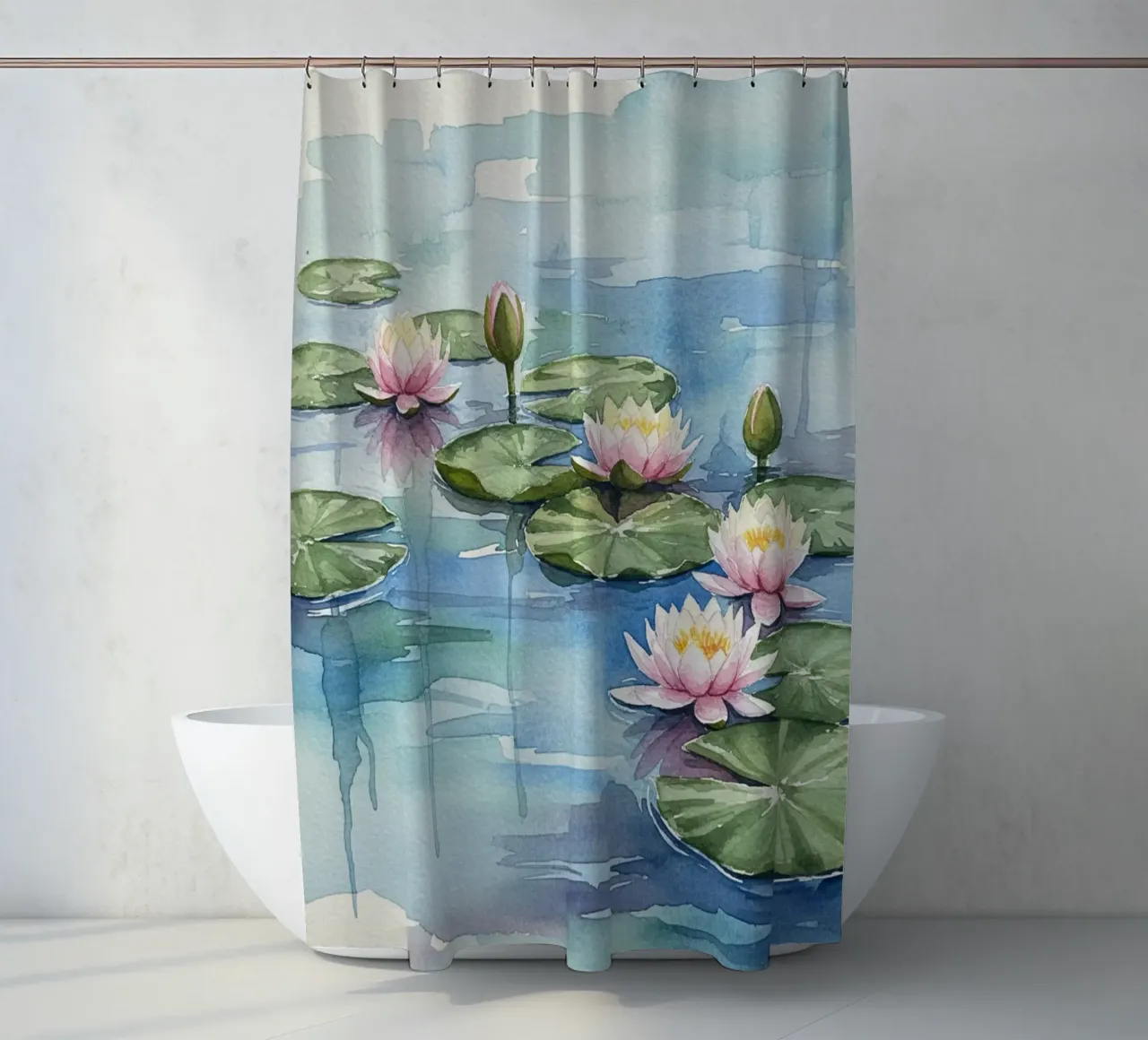 Ninfee serene: Uno stagno tranquillo ad acquerello tenda da doccia da Artistic-shop