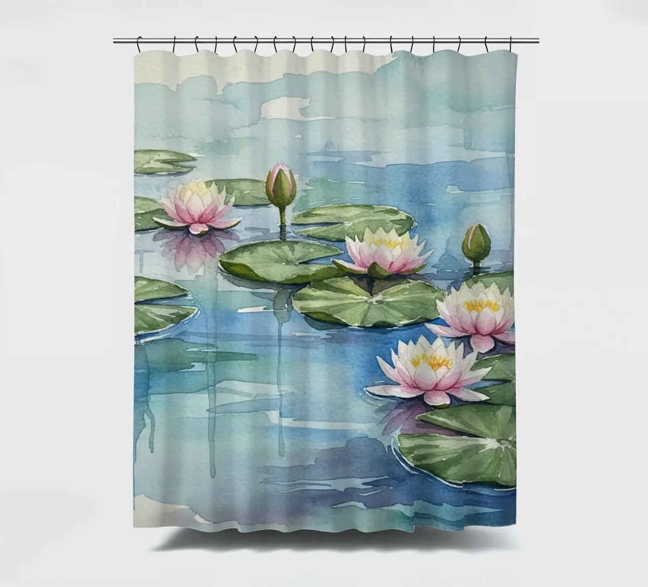 Ninfee serene: Uno stagno tranquillo ad acquerello tenda da doccia da Artistic-shop