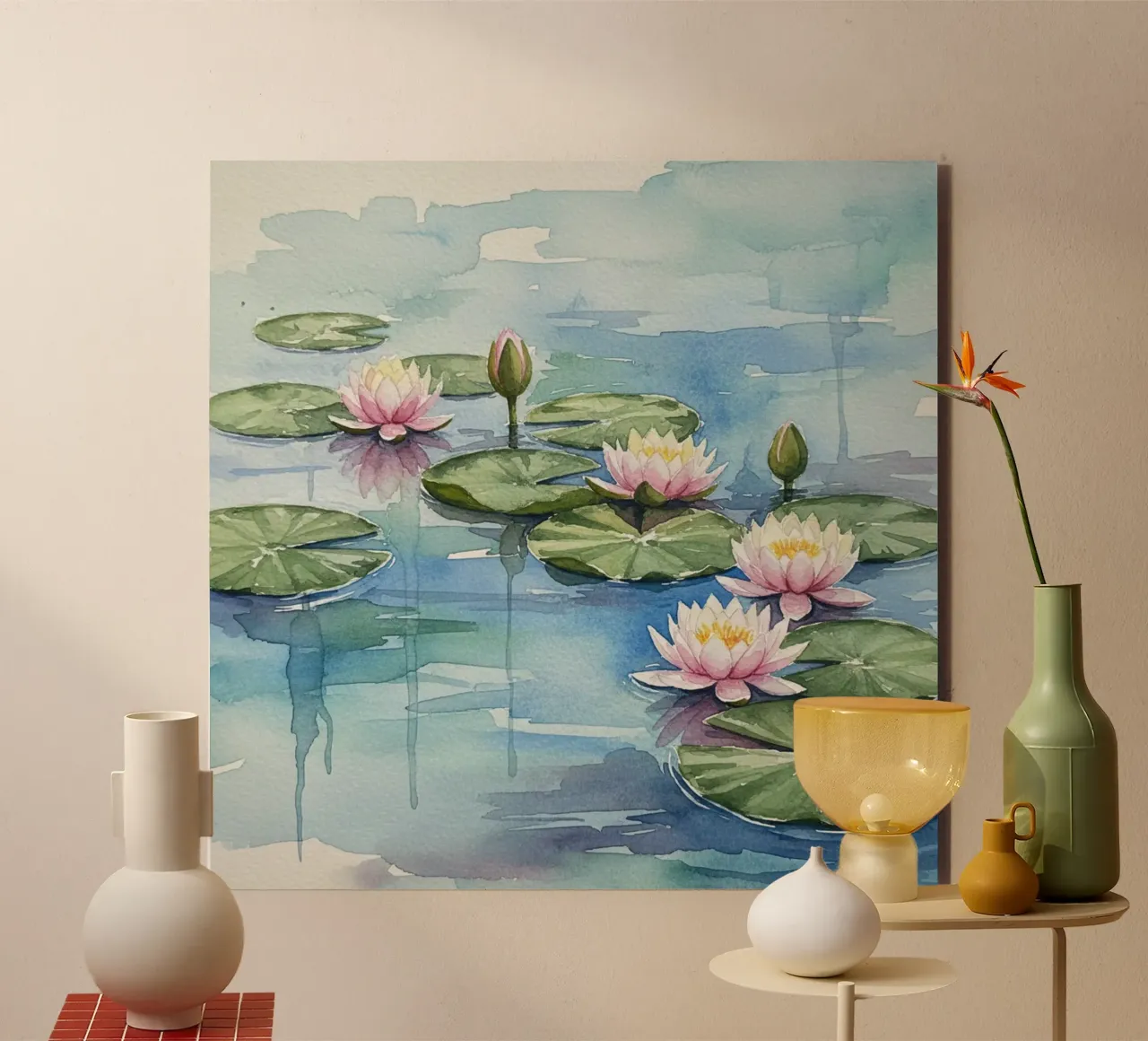 Ninfee serene: Uno stagno tranquillo ad acquerello alluminio dibond da Artistic-shop