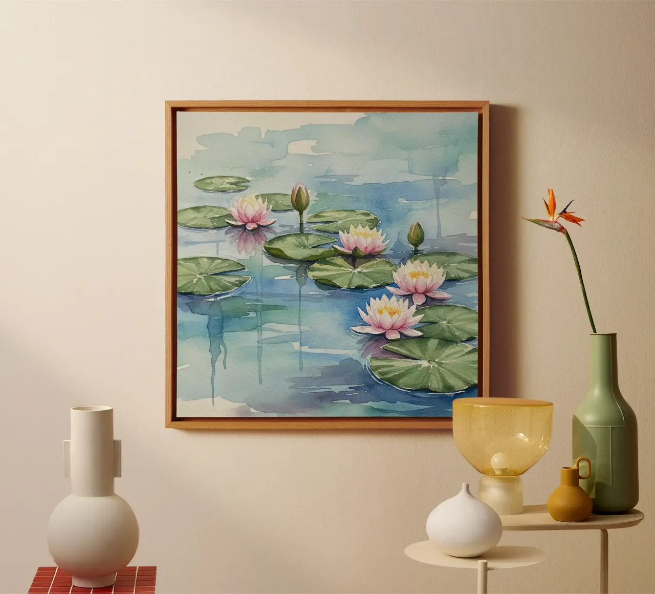 Ninfee serene: Uno stagno tranquillo ad acquerello tela da Artistic-shop