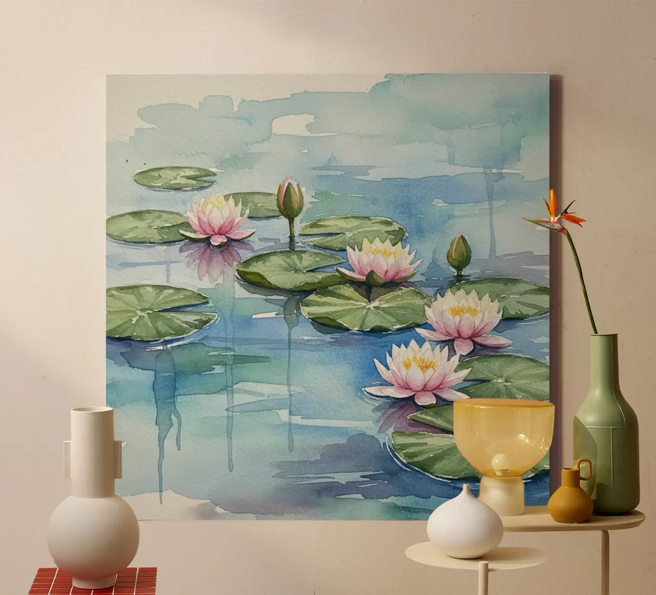 Ninfee serene: Uno stagno tranquillo ad acquerello tela da Artistic-shop