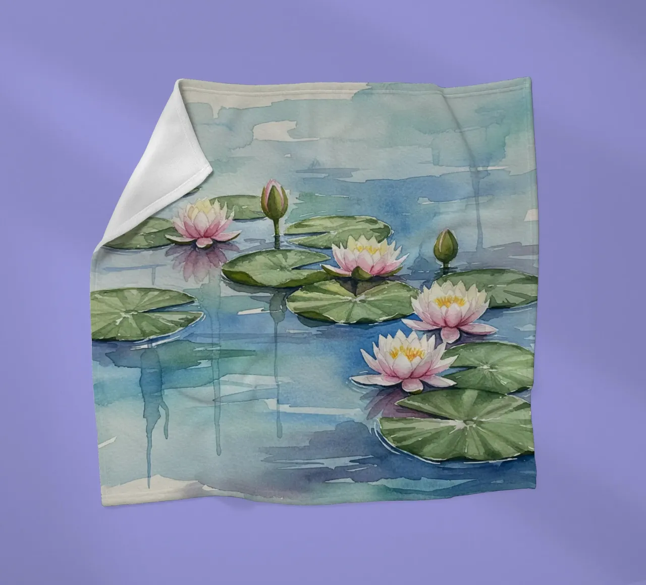 Ninfee serene: Uno stagno tranquillo ad acquerello coperta in pile da Artistic-shop