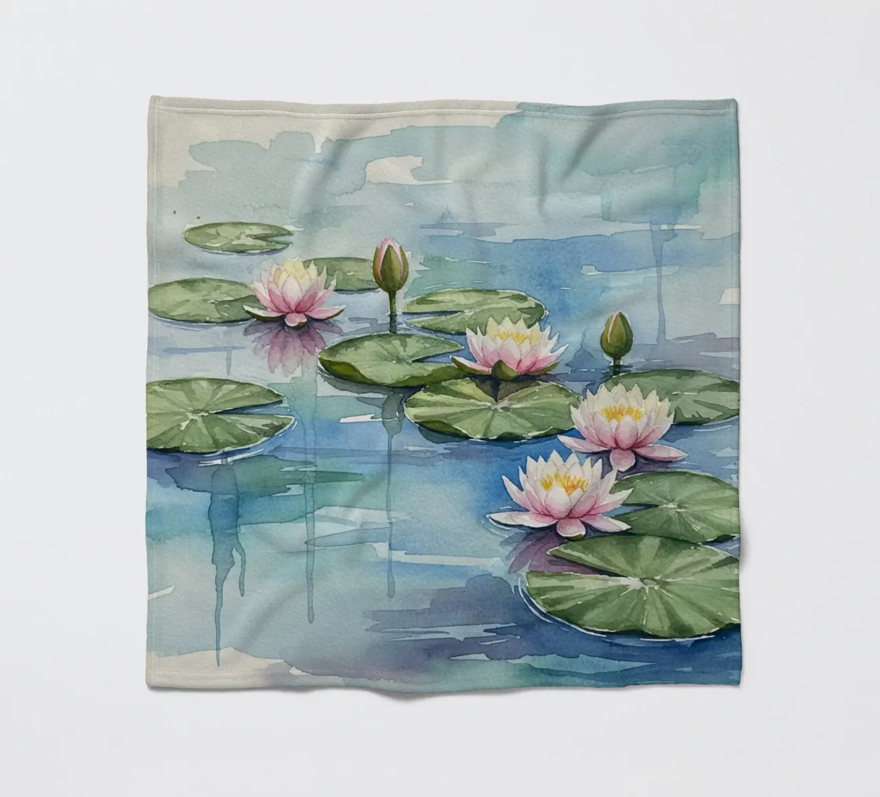 Ninfee serene: Uno stagno tranquillo ad acquerello coperta in pile da Artistic-shop