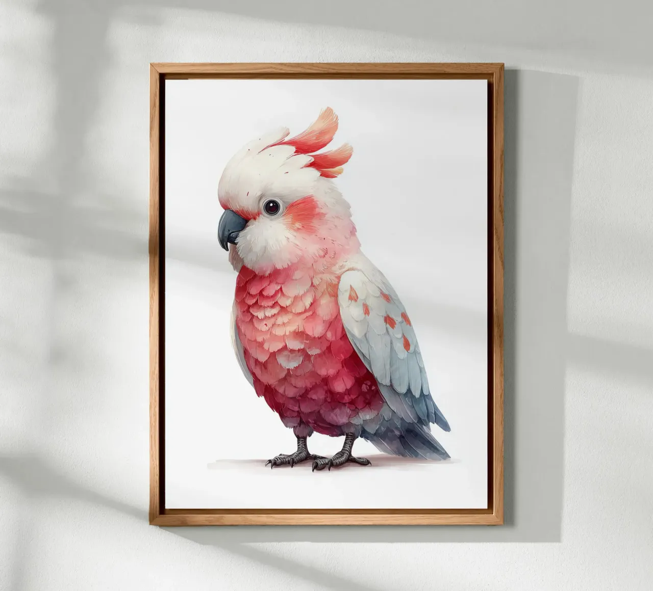 Poster per la camera da letto in acquerello con cacatua rosa alluminio dibond da Kid’s Dream