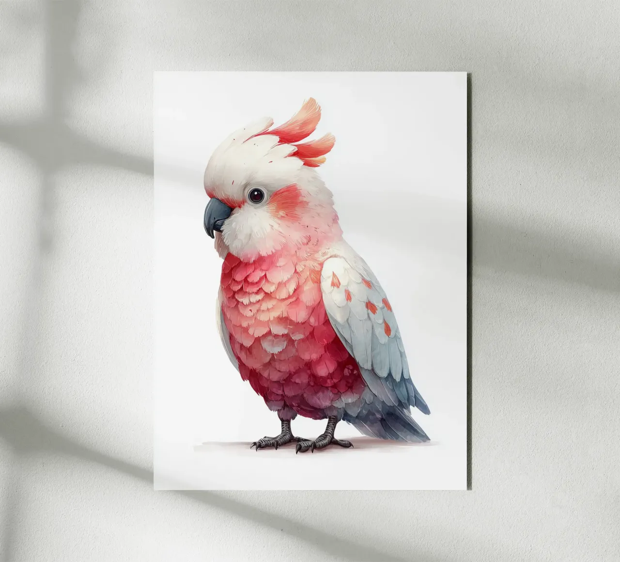 Poster per la camera da letto in acquerello con cacatua rosa alluminio dibond da Kid’s Dream