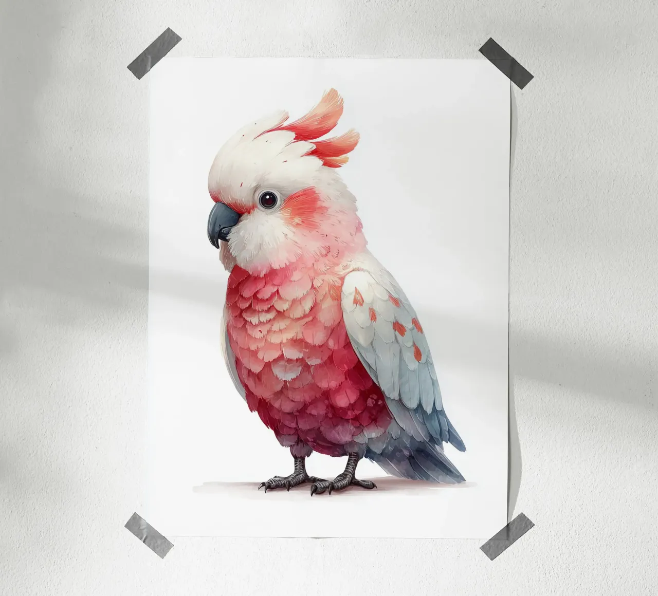 Poster per la camera da letto in acquerello con cacatua rosa carta hahnemühle da Kid’s Dream