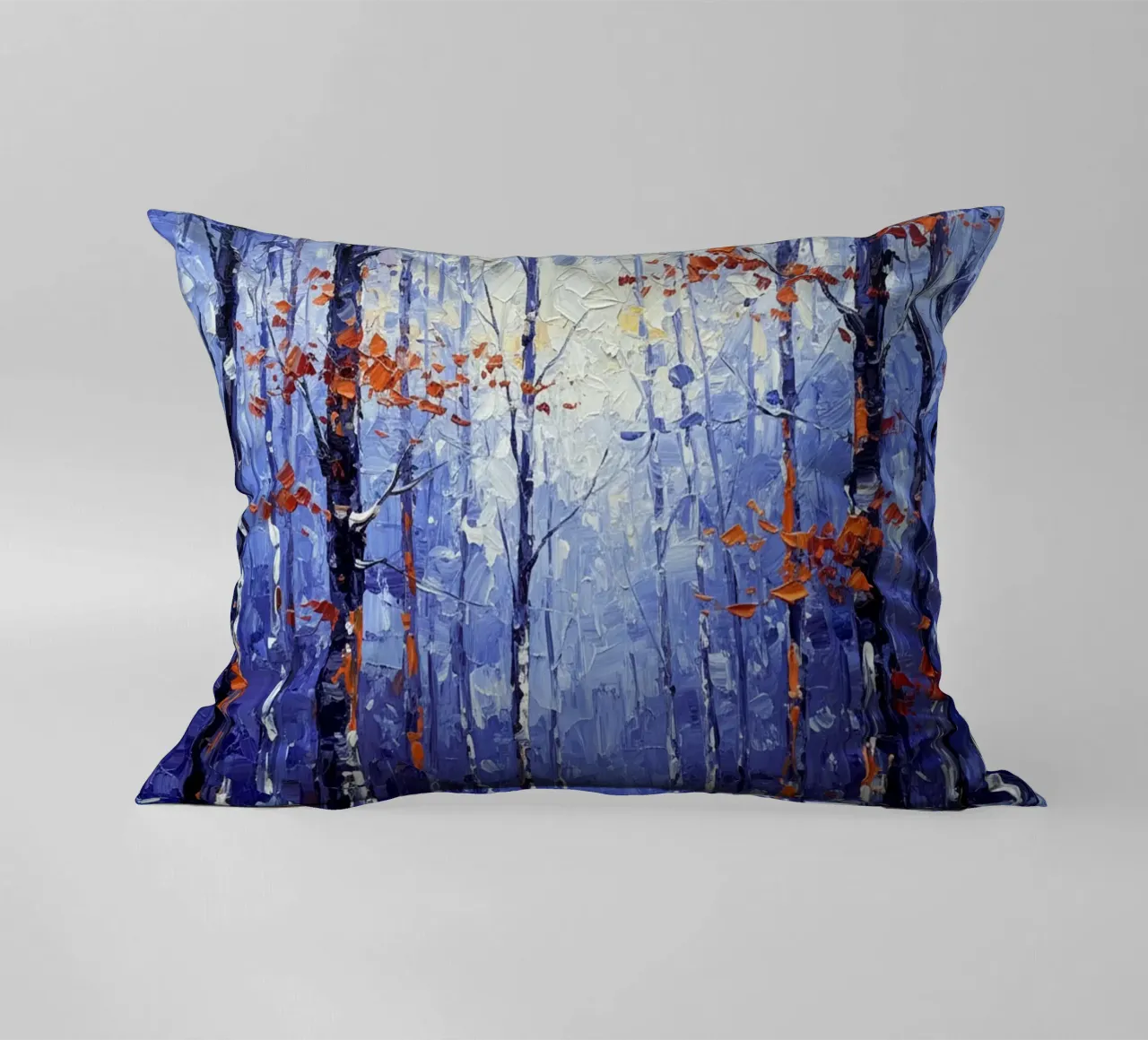Sussurri cremisi in un bosco d'inverno cuscino da Artistic-shop