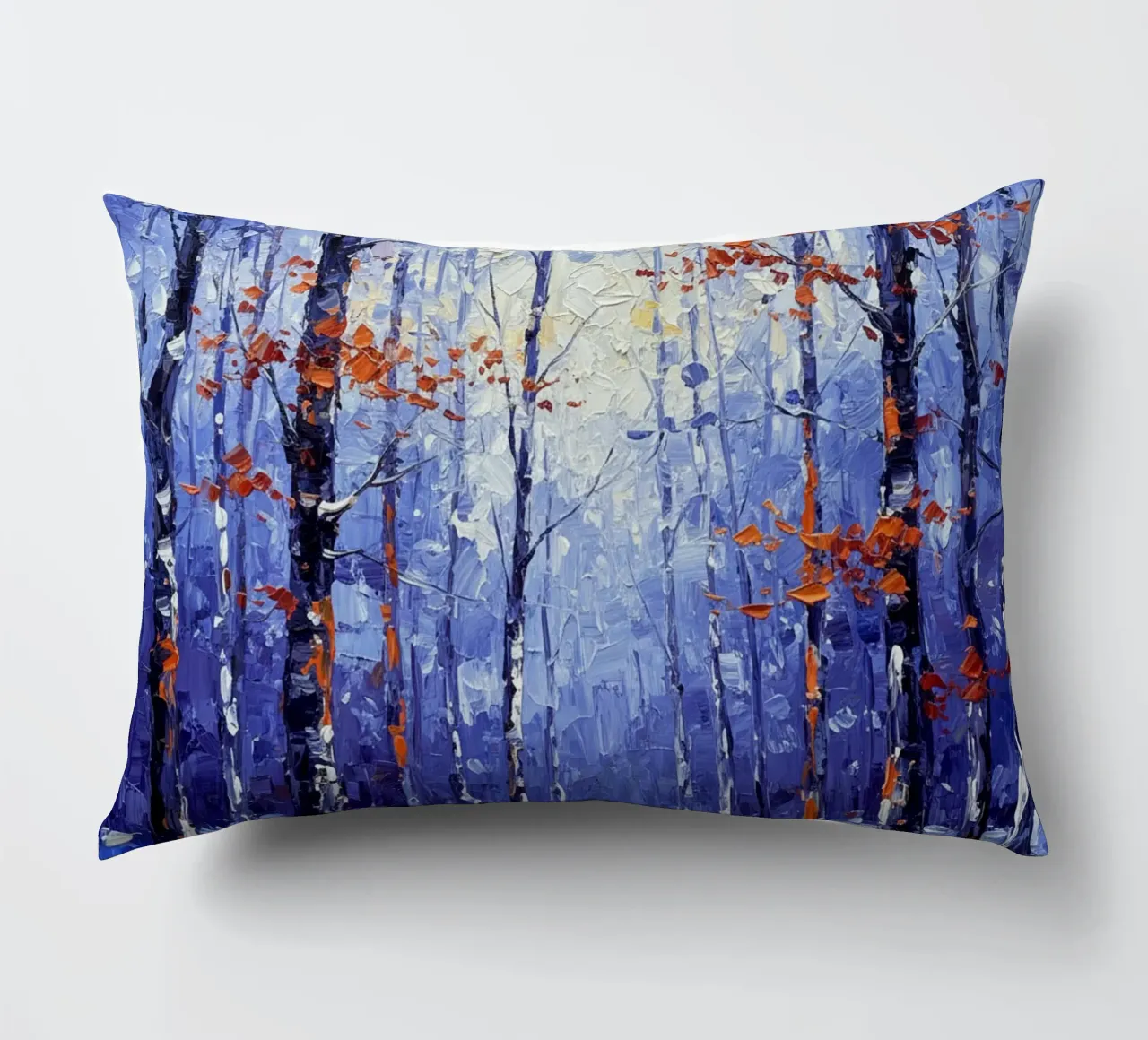 Sussurri cremisi in un bosco d'inverno cuscino da Artistic-shop