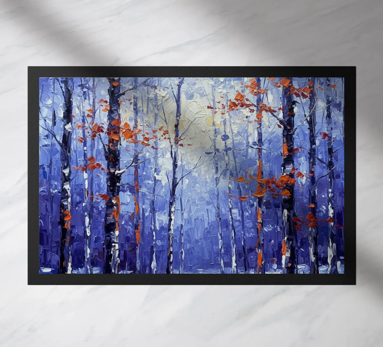 Sussurri cremisi in un bosco d'inverno zerbino da Artistic-shop