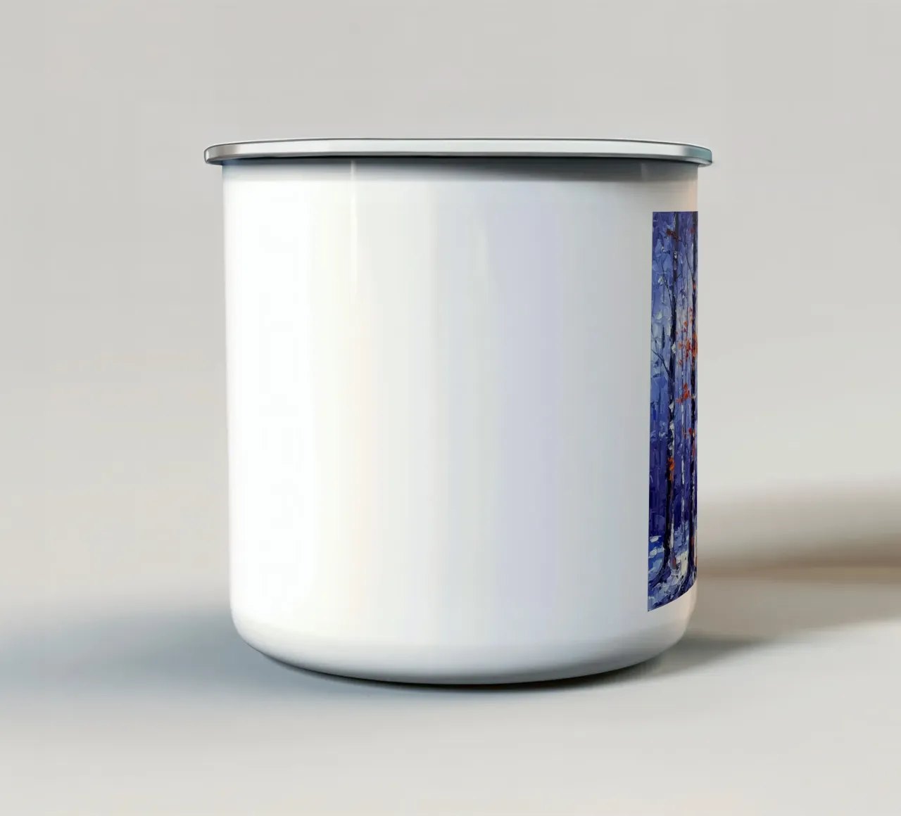 Sussurri cremisi in un bosco d'inverno tazza in smalto da Artistic-shop