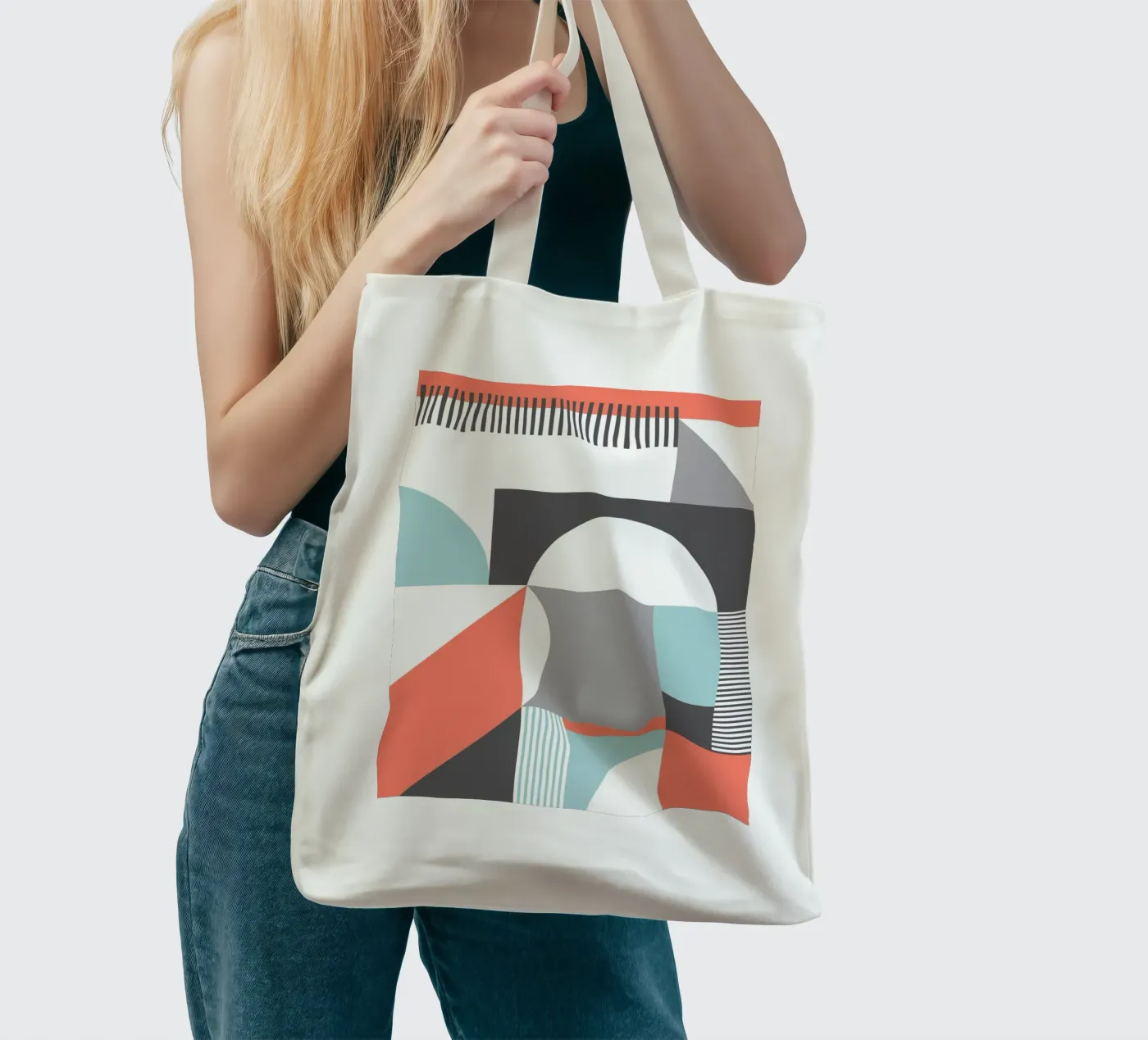 Geometric Pattern borsa in juta da Kim Hubball Studio