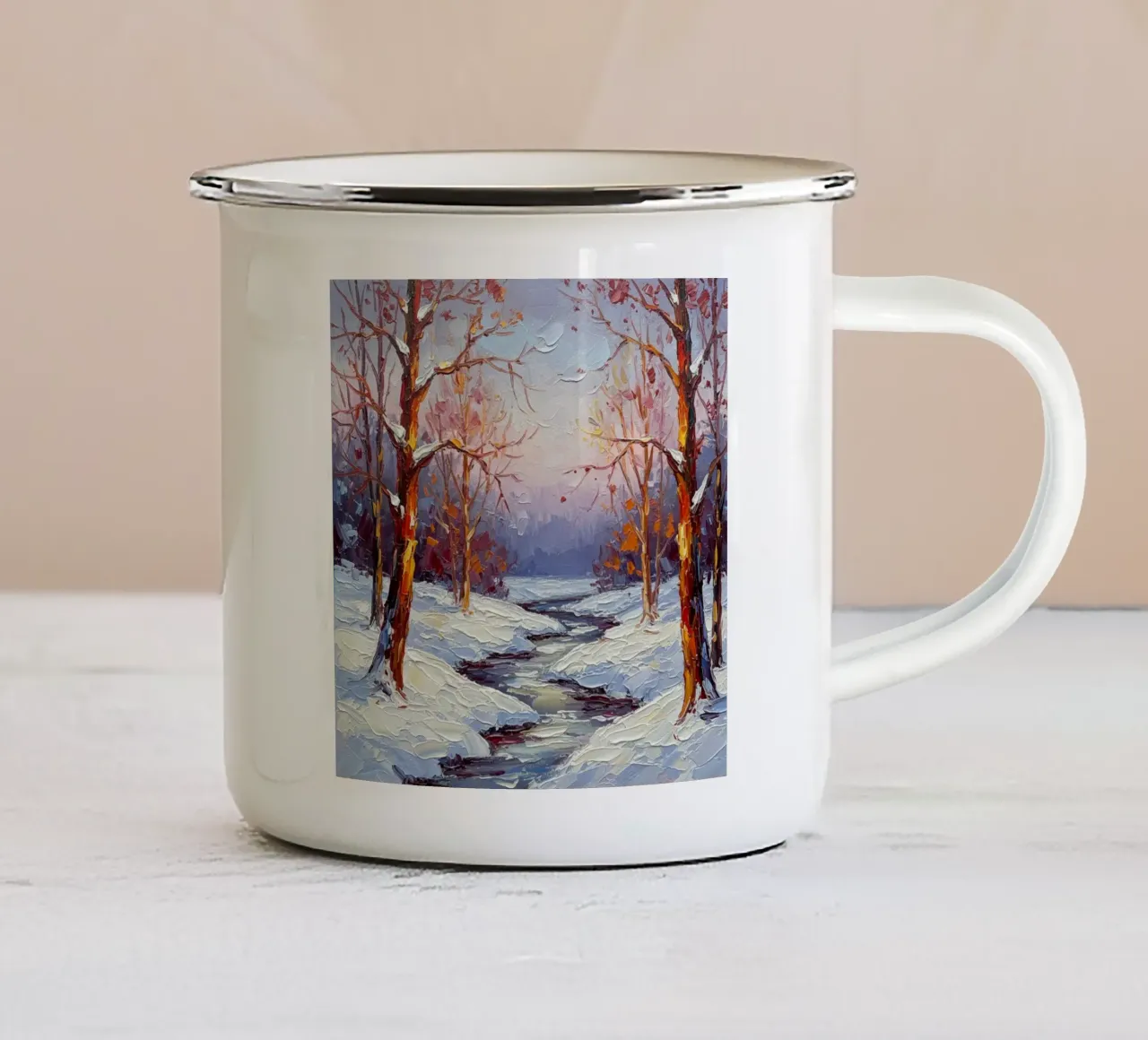L'abbraccio dorato dell'inverno: tazza in smalto da Artistic-shop