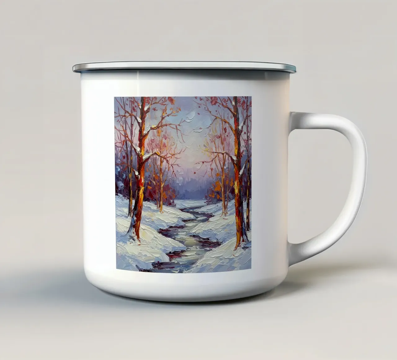 L'abbraccio dorato dell'inverno: tazza in smalto da Artistic-shop