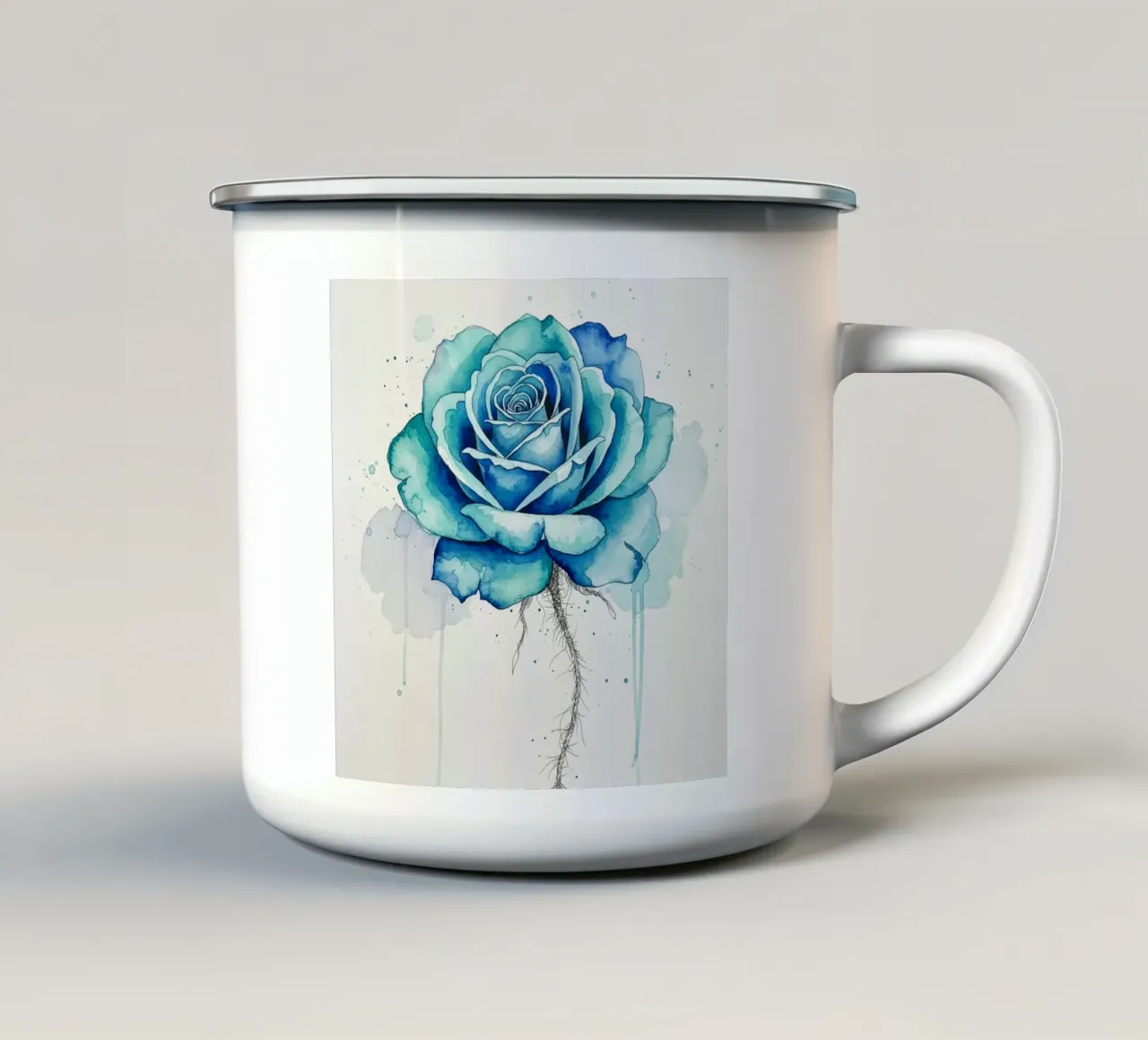 Pittura ad acquerello con rose blu acqua incantate tazza in smalto da Artistic-shop