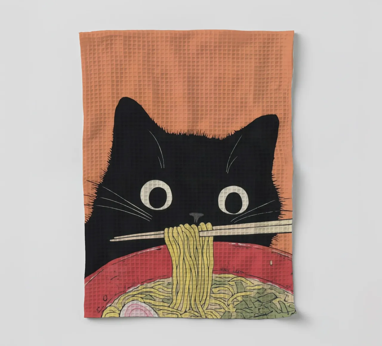 As-tu fini de manger ? Poster Black Cat & Noodles | Automne torchon de Kaji