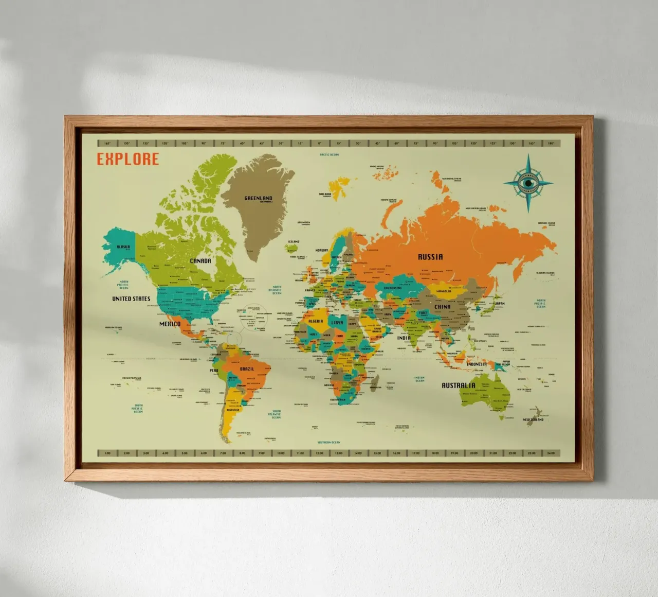 World Map tela con Cornice a cassetta da Jazzberry Blue