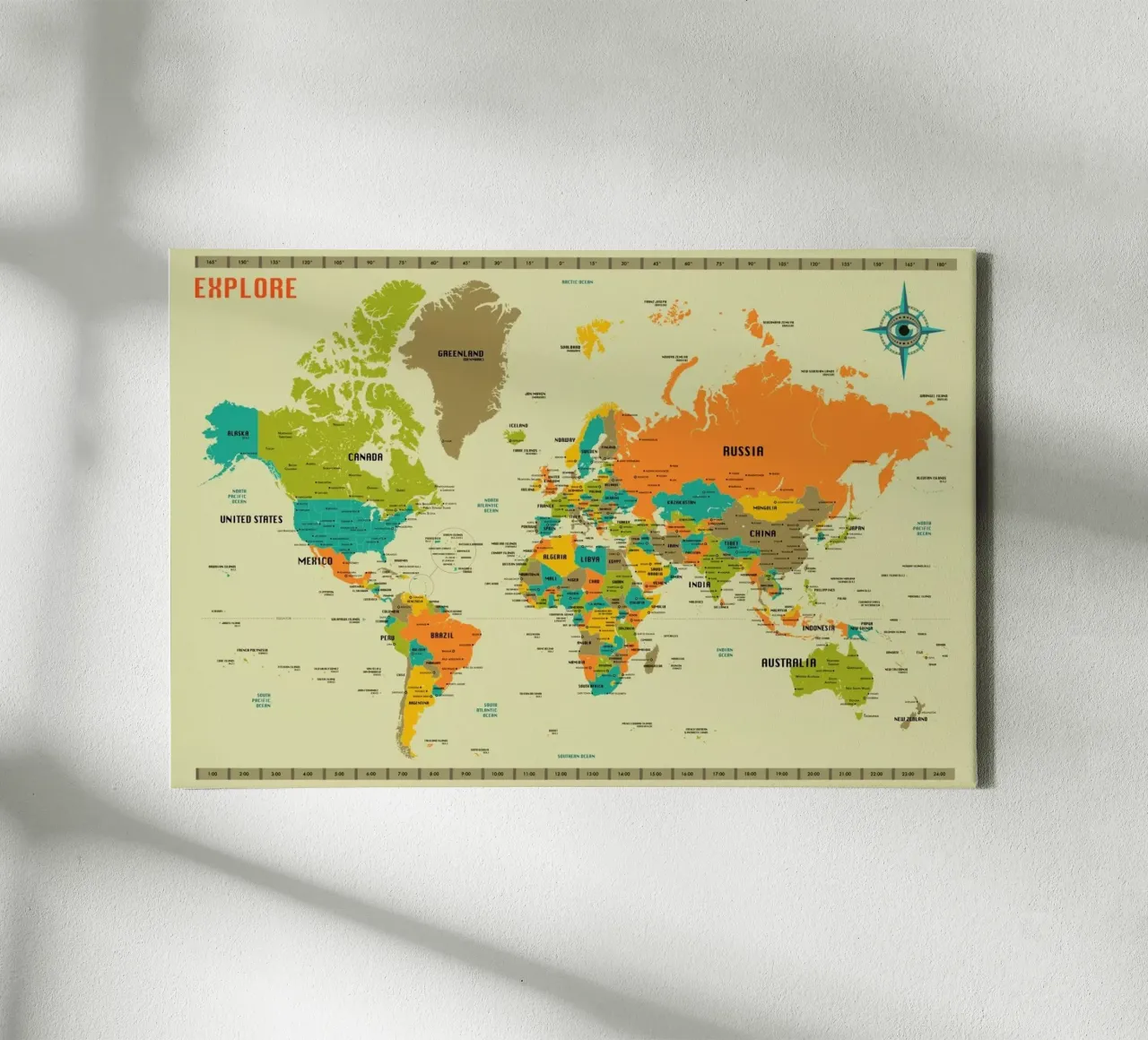 World Map tela con Cornice a cassetta da Jazzberry Blue