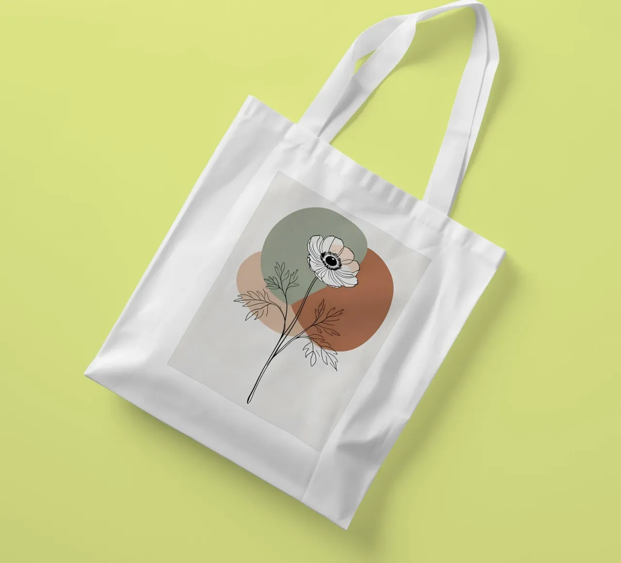 Line art minimalista di un singolo fiore di anemone borsa in juta da Bloom And Brush