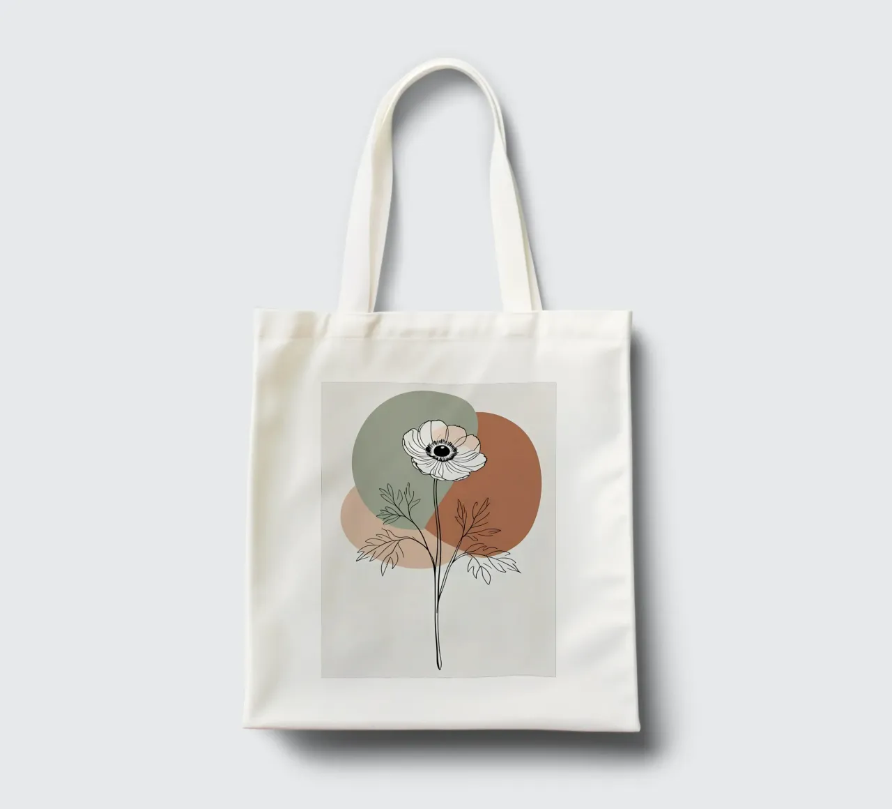 Line art minimalista di un singolo fiore di anemone borsa in juta da Bloom And Brush