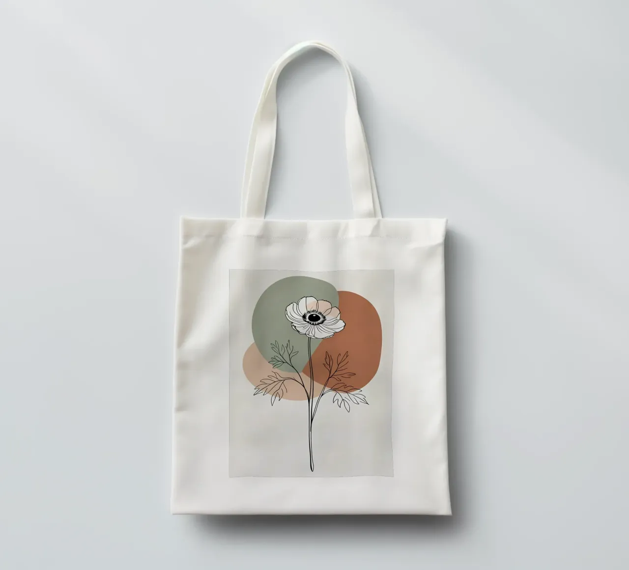 Line art minimalista di un singolo fiore di anemone borsa in juta da Bloom And Brush