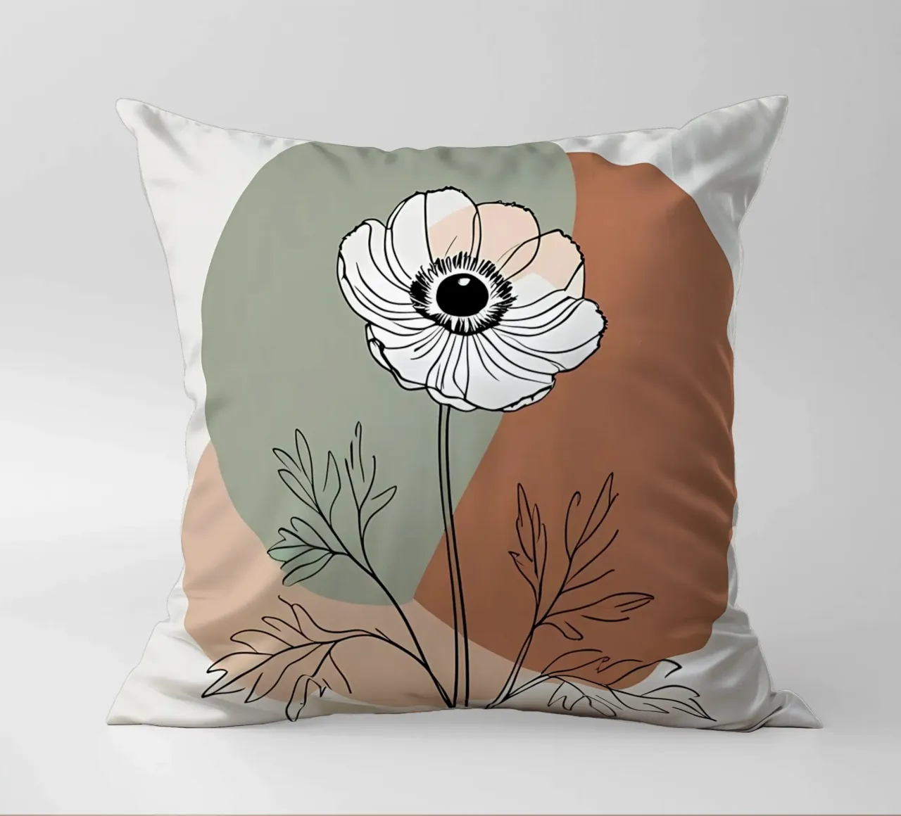 Line art minimalista di un singolo fiore di anemone cuscino da Bloom And Brush