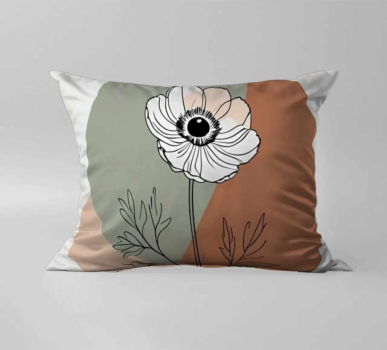 Line art minimalista di un singolo fiore di anemone cuscino da Bloom And Brush
