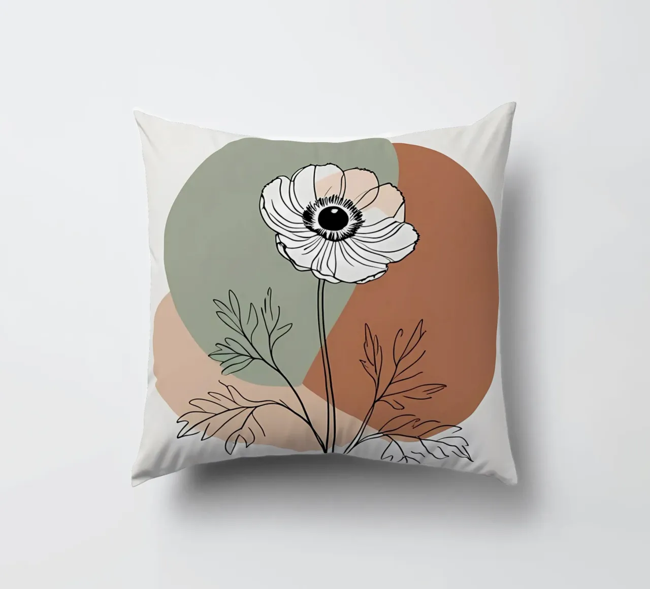 Line art minimalista di un singolo fiore di anemone cuscino da Bloom And Brush