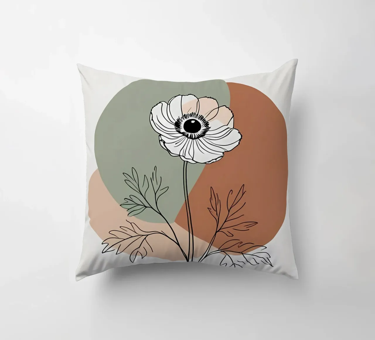 Line art minimalista di un singolo fiore di anemone cuscino da Bloom And Brush
