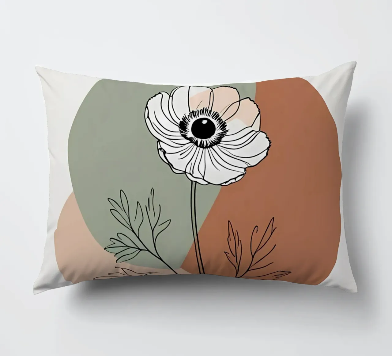 Line art minimalista di un singolo fiore di anemone cuscino da Bloom And Brush
