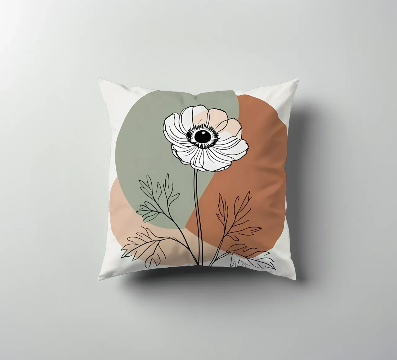Line art minimalista di un singolo fiore di anemone cuscino da Bloom And Brush