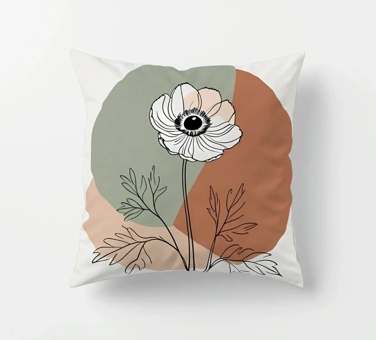 Line art minimalista di un singolo fiore di anemone cuscino da Bloom And Brush