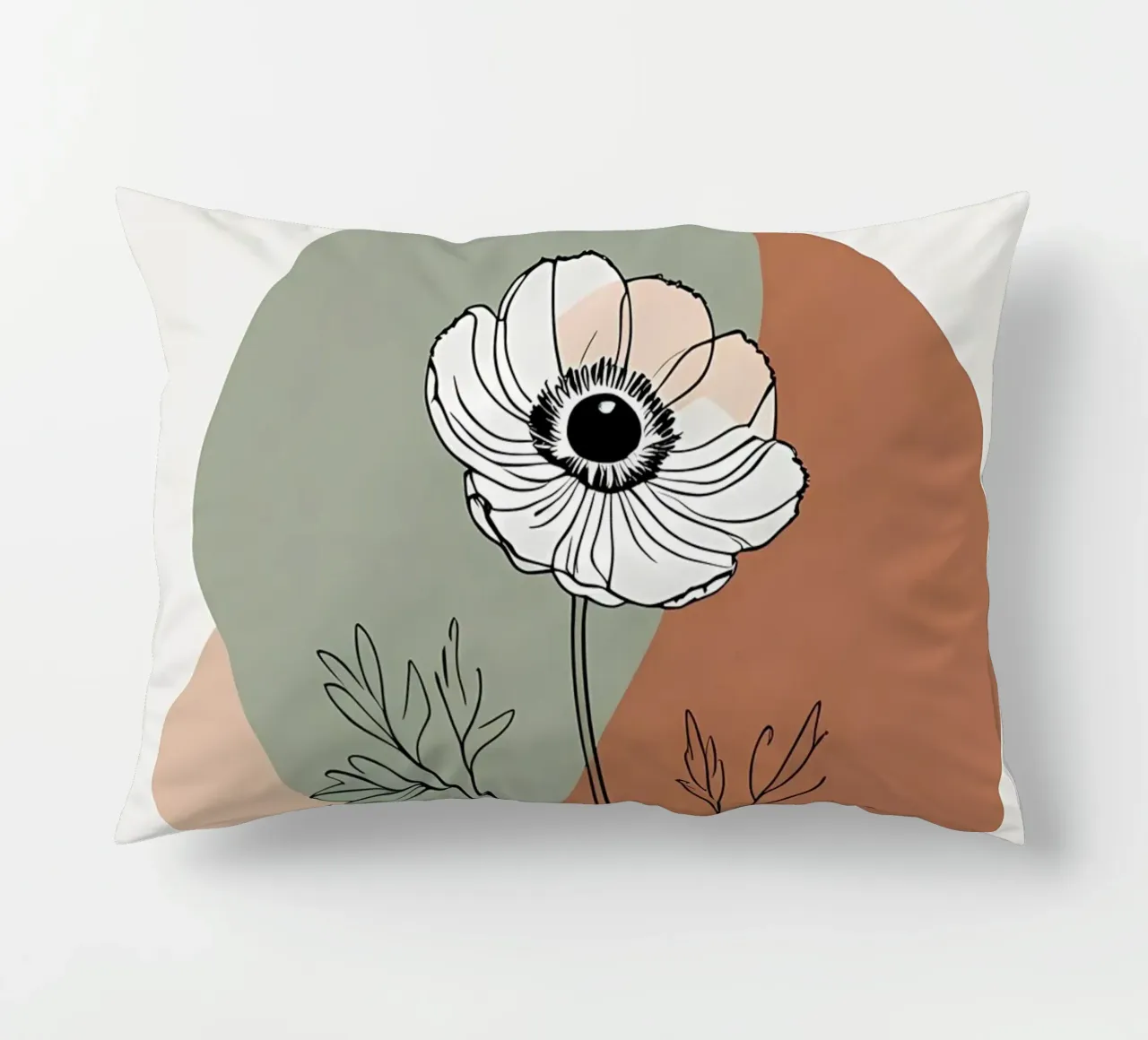 Line art minimalista di un singolo fiore di anemone cuscino da Bloom And Brush