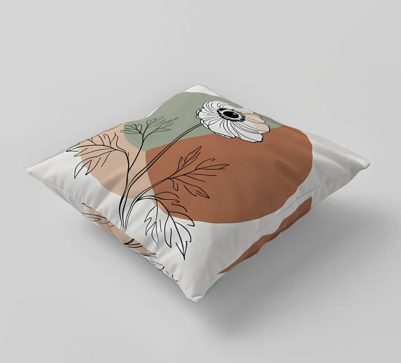 Line art minimalista di un singolo fiore di anemone cuscino da Bloom And Brush