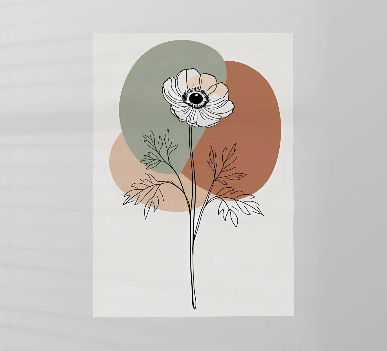 Line art minimalista di un singolo fiore di anemone pellicola backlit da Bloom And Brush